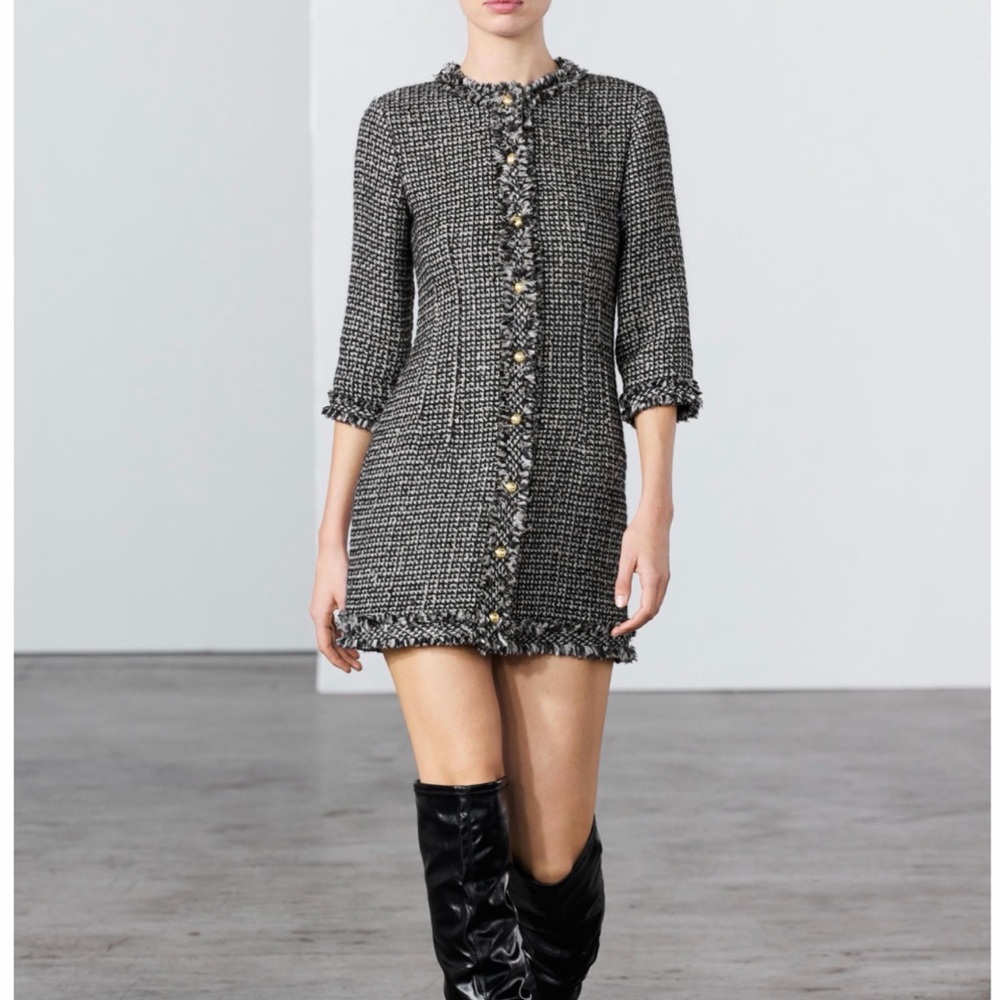 Zara Black Tweed Mini Dress with Sequins
